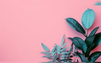 Leaves Plants On Pink Background With Copy Space 18