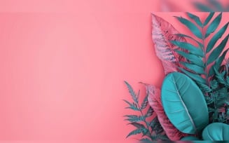 Leaves Plants On Pink Background With Copy Space 19