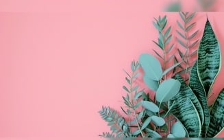 Leaves Plants On Pink Background With Copy Space 22