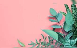 Leaves Plants On Pink Background With Copy Space 23