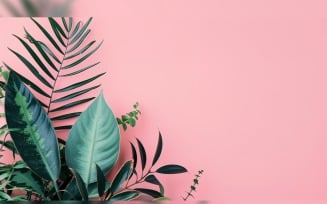 Leaves Plants On Pink Background With Copy Space 24