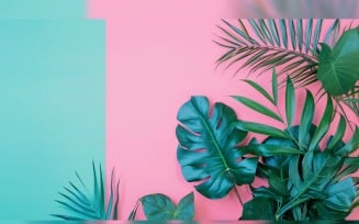 Leaves Plants On Pink Background With Copy Space 25