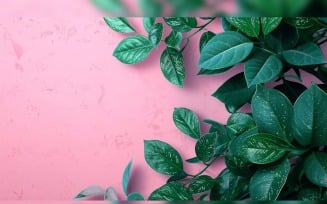 Leaves Plants On Pink Background With Copy Space 26
