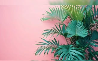 Leaves Plants On Pink Background With Copy Space 29