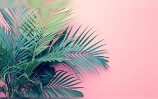 Leaves Plants On Pink Background With Copy Space 30