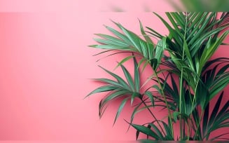 Leaves Plants On Pink Background With Copy Space 31