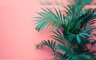 Leaves Plants On Pink Background With Copy Space 32