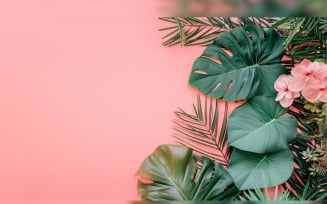 Leaves Plants On Pink Background With Copy Space 33