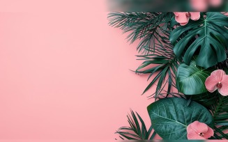 Leaves Plants On Pink Background With Copy Space 34