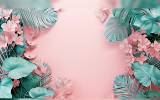 Leaves Plants On Pink Background With Copy Space 35