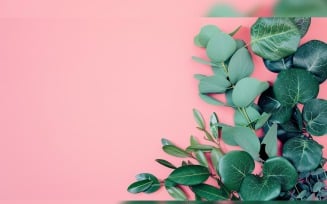 Leaves Plants On Pink Background With Copy Space 37