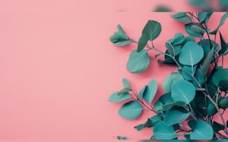 Leaves Plants On Pink Background With Copy Space 39