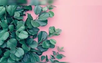 Leaves Plants On Pink Background With Copy Space 40