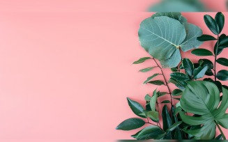 Leaves Plants On Pink Background With Copy Space 41