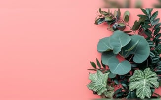 Leaves Plants On Pink Background With Copy Space 43
