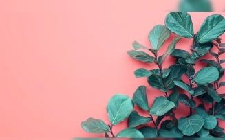 Leaves Plants On Pink Background With Copy Space 45