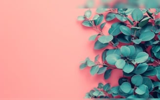 Leaves Plants On Pink Background With Copy Space 47