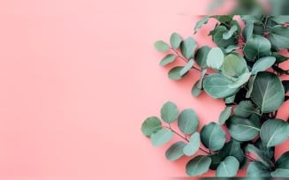 Leaves Plants On Pink Background With Copy Space 48