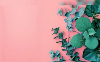 Leaves Plants On Pink Background With Copy Space 52