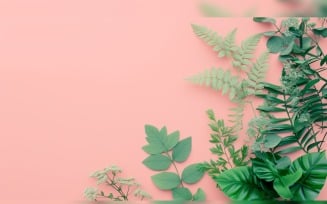 Leaves Plants On Pink Background With Copy Space 53