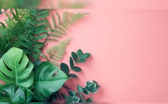Leaves Plants On Pink Background With Copy Space 54