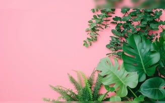 Leaves Plants On Pink Background With Copy Space 55