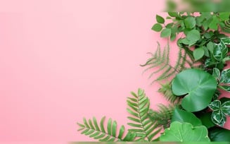 Leaves Plants On Pink Background With Copy Space 56