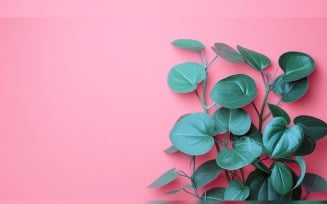 Leaves Plants On Pink Background With Copy Space 57