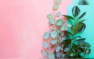 Leaves Plants On Pink Background With Copy Space 61