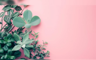 Leaves Plants On Pink Background With Copy Space 63