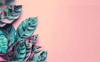 Leaves Plants On Pink Background With Copy Space 65