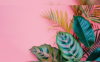 Leaves Plants On Pink Background With Copy Space 67