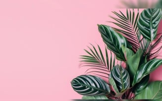 Leaves Plants On Pink Background With Copy Space 68