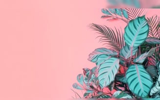 Leaves Plants On Pink Background With Copy Space 71
