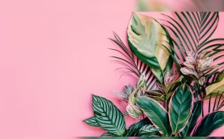 Leaves Plants On Pink Background With Copy Space 72