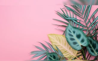 Leaves Plants On Pink Background With Copy Space 73