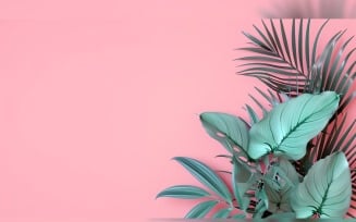 Leaves Plants On Pink Background With Copy Space 75