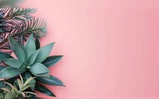 Leaves Plants On Pink Background With Copy Space 79