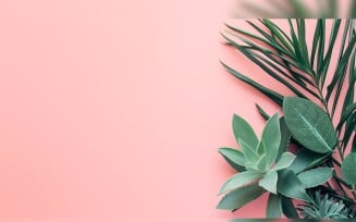 Leaves Plants On Pink Background With Copy Space 80