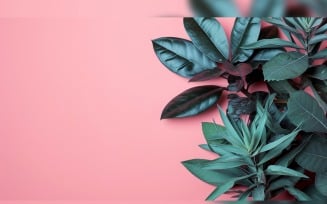 Leaves Plants On Pink Background With Copy Space 81