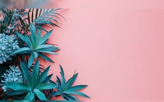 Leaves Plants On Pink Background With Copy Space 82