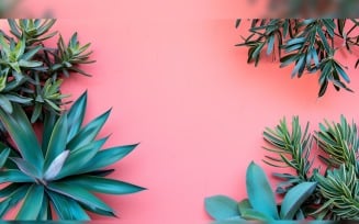 Leaves Plants On Pink Background With Copy Space 83