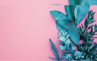 Leaves Plants On Pink Background With Copy Space 84