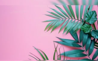 Leaves Plants On Pink Background With Copy Space 85