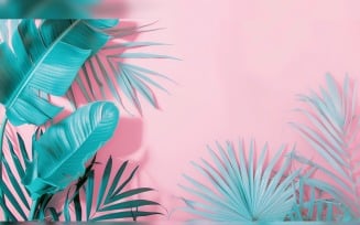 Leaves Plants On Pink Background With Copy Space 88