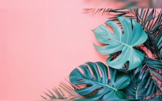 Leaves Plants On Pink Background With Copy Space 91