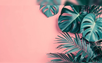 Leaves Plants On Pink Background With Copy Space 92
