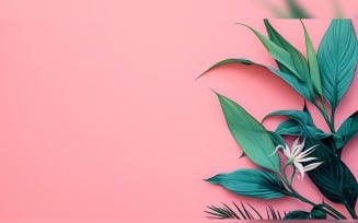 Leaves Plants On Pink Background With Copy Space 93