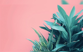 Leaves Plants On Pink Background With Copy Space 95