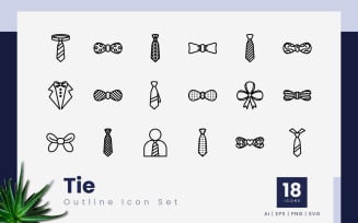 Tie Outline Black Icon Set